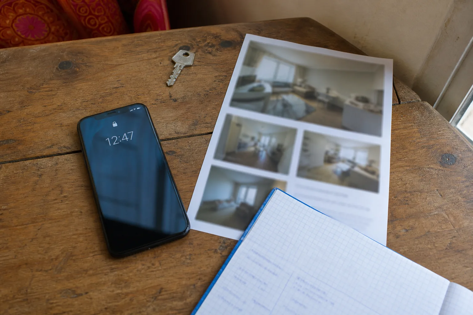 Téléphone posé sur une table près de documents